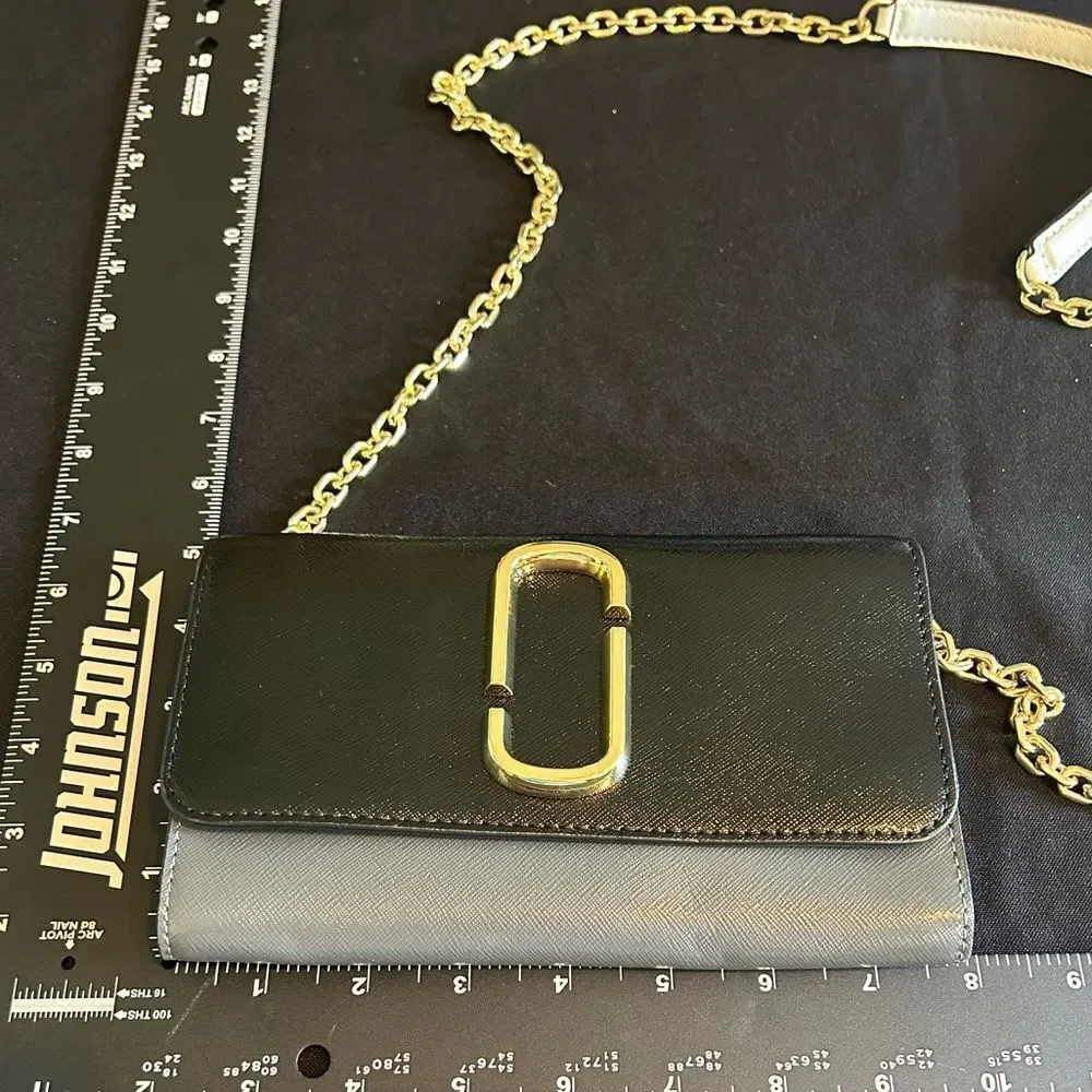 Marc Jacobs Stylish Black & Gray Women's Bag Wallet On Chain for Cards and Phone